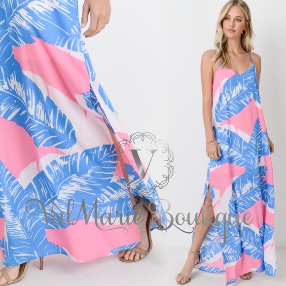 SZ S LAST 1! Let’s Escape palm leaf maxi dress - Picture 2 of 4